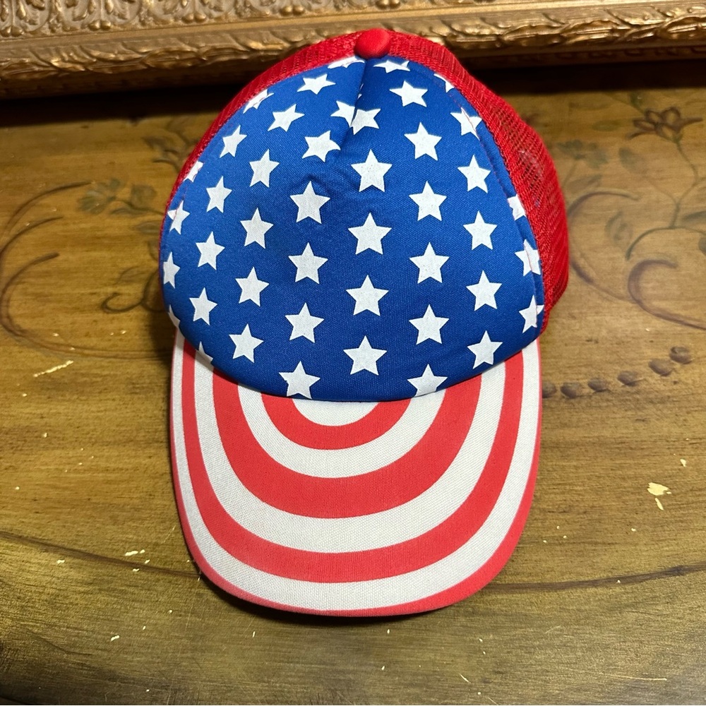 Vintage  Foam Back STARS & STRIPS Trucker Hat Cap  Red White Blue Snapback